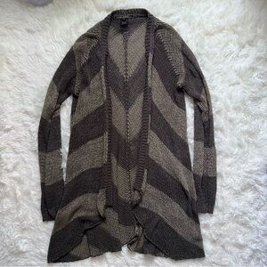 Love Stitch Green and Brown Striped Knit Open Cardigan